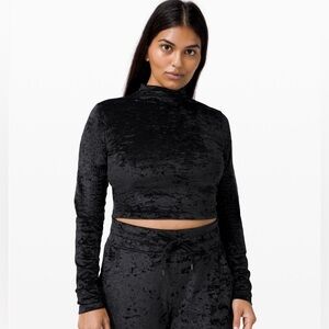 Special Edition All Aligned Mock Neck Long Sleeved Crop Top - Crushed Velvet